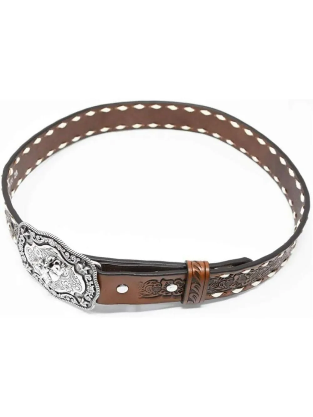 Boys' Brown Floral Tooled Western Boots with Buckstitching & Stylish Buckle